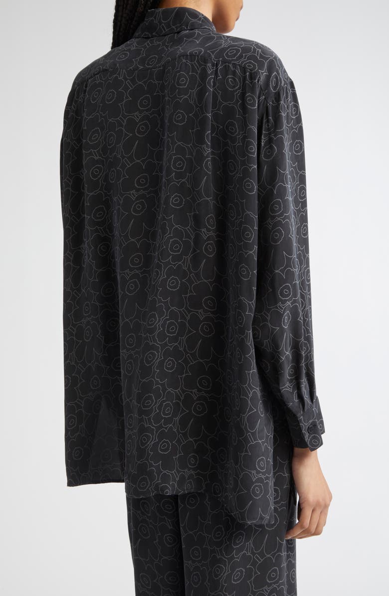 Marimekko Runsas Piirto Unikko Cupro Button-Up Shirt, Alternate, color, Black, Dark Grey