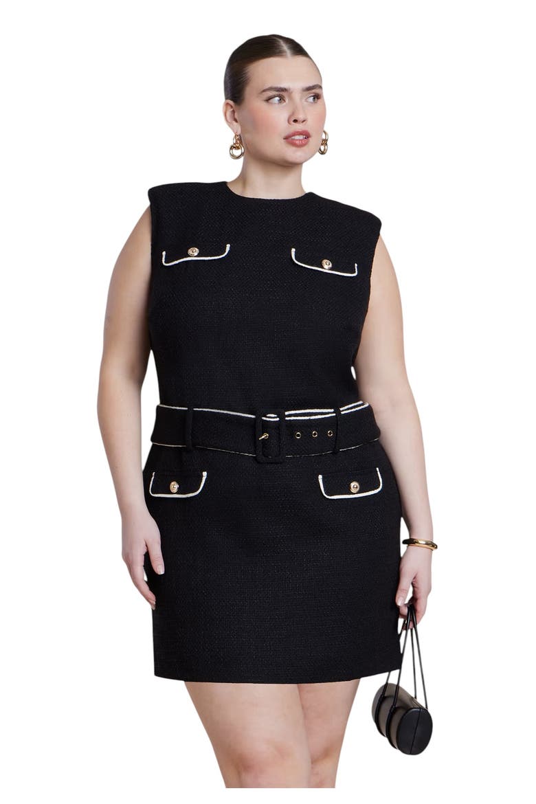 Belted Tweed Mini Dress, Alternate, color, BLACK ONYX