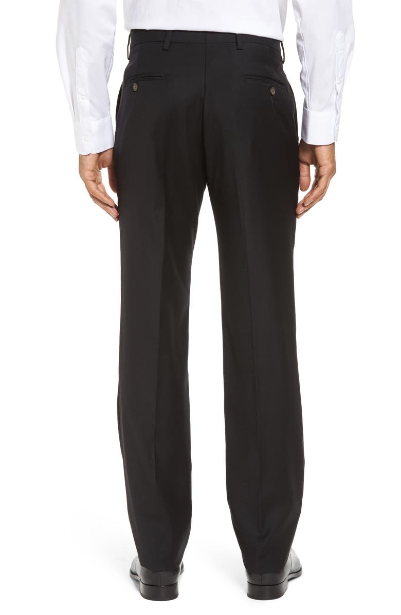 Berle Flat Front Modern Fit Gabardine Stretch Wool Trousers, Alternate, color, Black