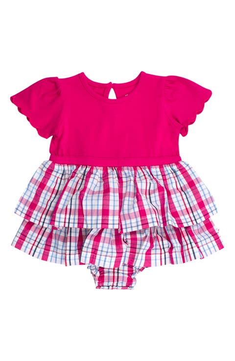 Adley Plaid Mixed Media Stretch Cotton Skirted Bodysuit (Baby)