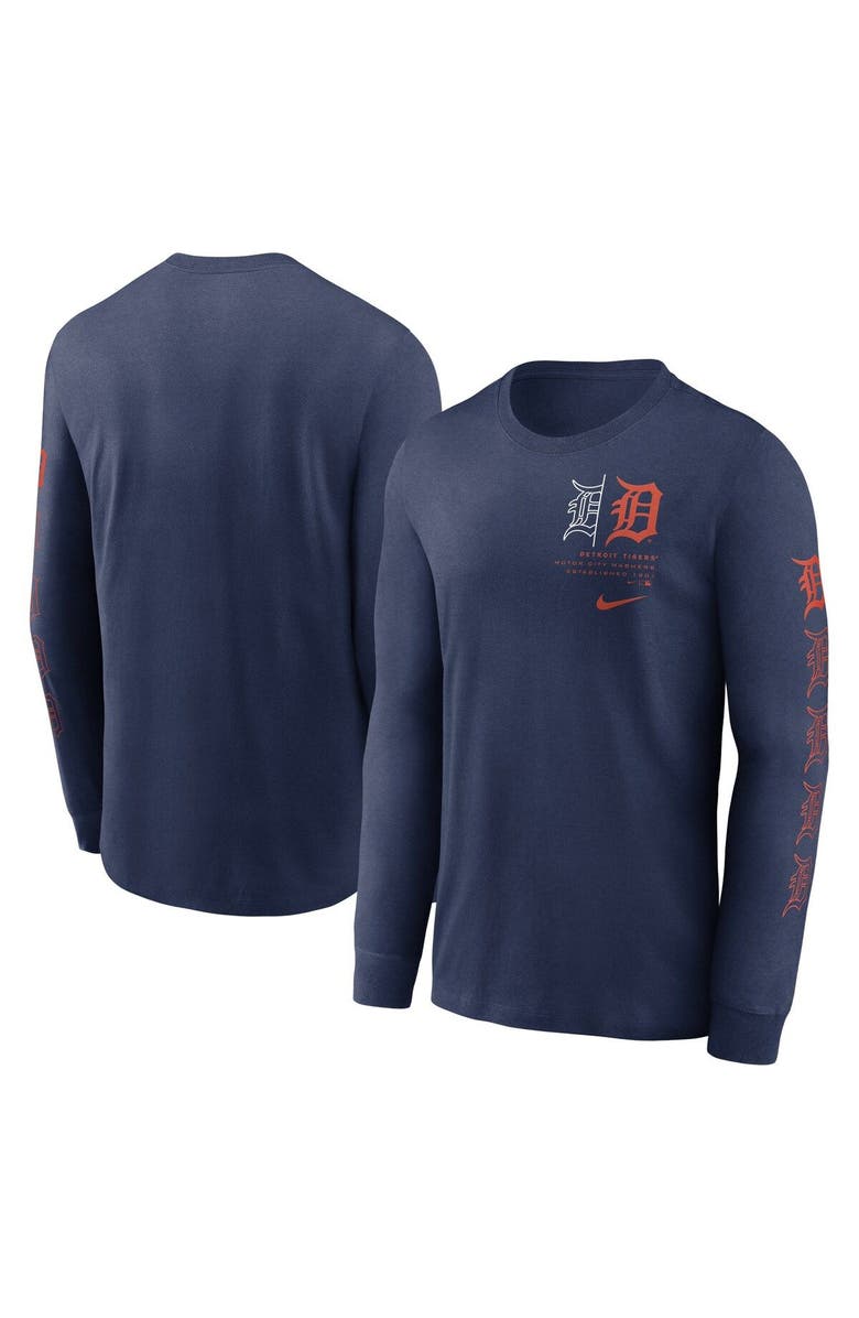 Nike Men's Nike Navy Detroit Tigers Team Slider Tri-Blend Long Sleeve T-Shirt, Main, color, 