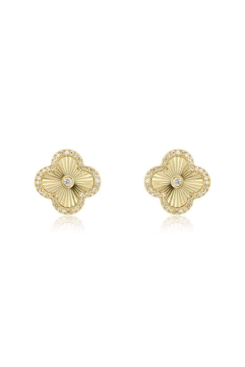 Fluted Gold Diamond Accent Clover Stud Earrings, Alternate, color, Yellow Gold