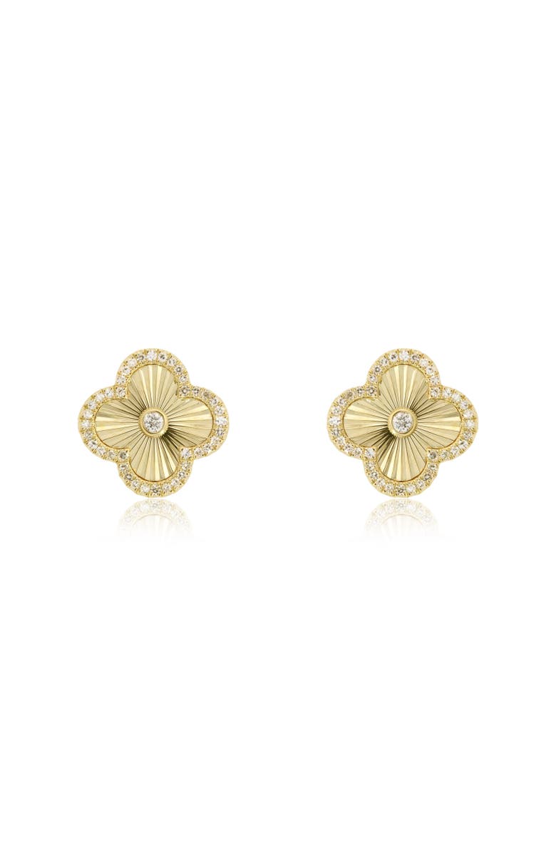 The Lovery Fine Jewelry Fluted Gold Diamond Accent Clover Stud Earrings, Alternate, color, Yellow Gold