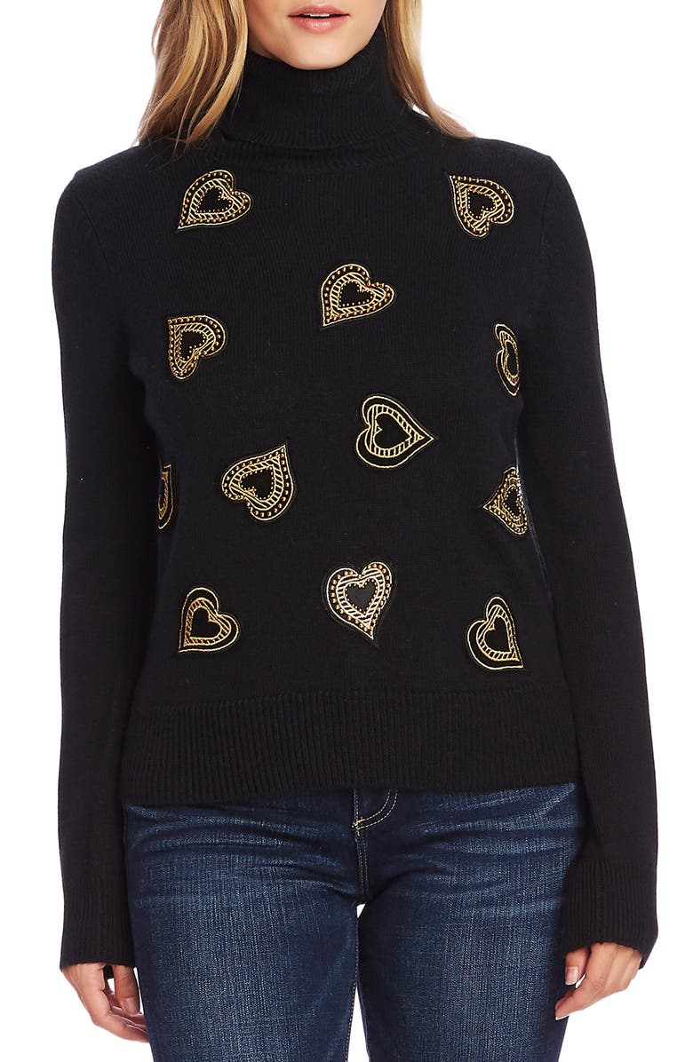 Vince Camuto Heart Embellished Turtleneck Sweater, Main, color, 