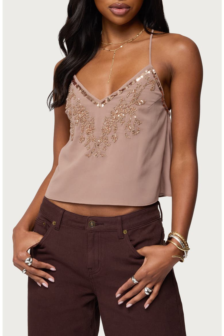 Sorina Sequin Beaded Camisole, Main, color, TAUPE