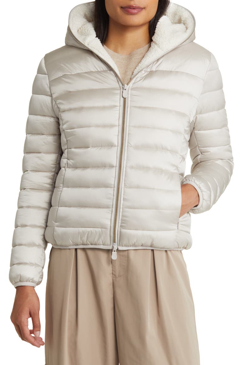 Elvira Water Resistant Hooded Puffer Jacket, Main, color, RAINY BEIGE
