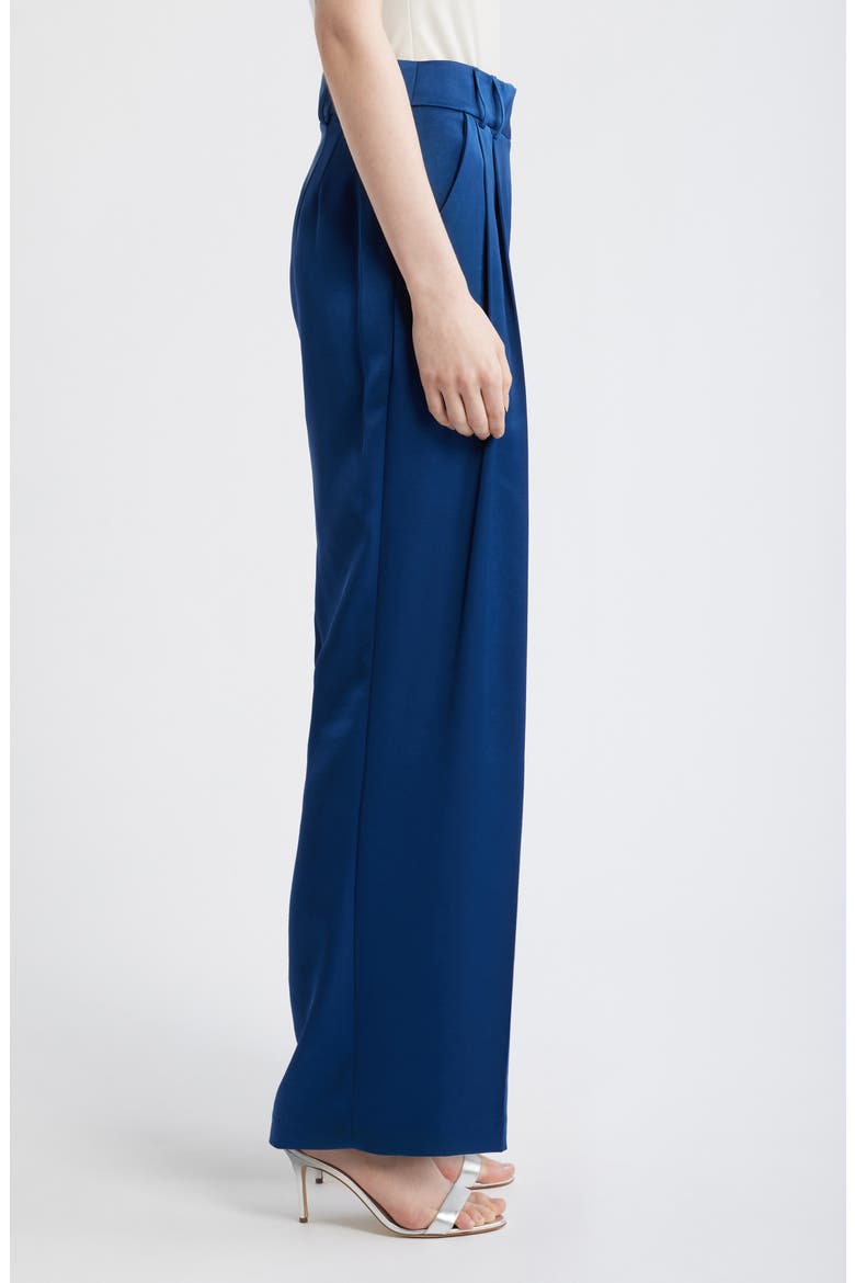 Pleated Wide Leg Satin Pants, Alternate, color, DEEP RIVER