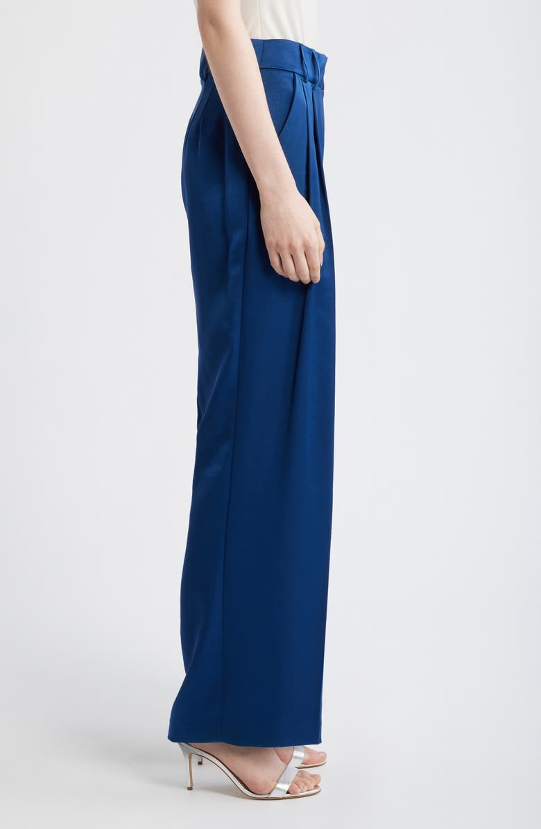 Tahari ASL Pleated Wide Leg Satin Pants, Alternate, color, Deep River