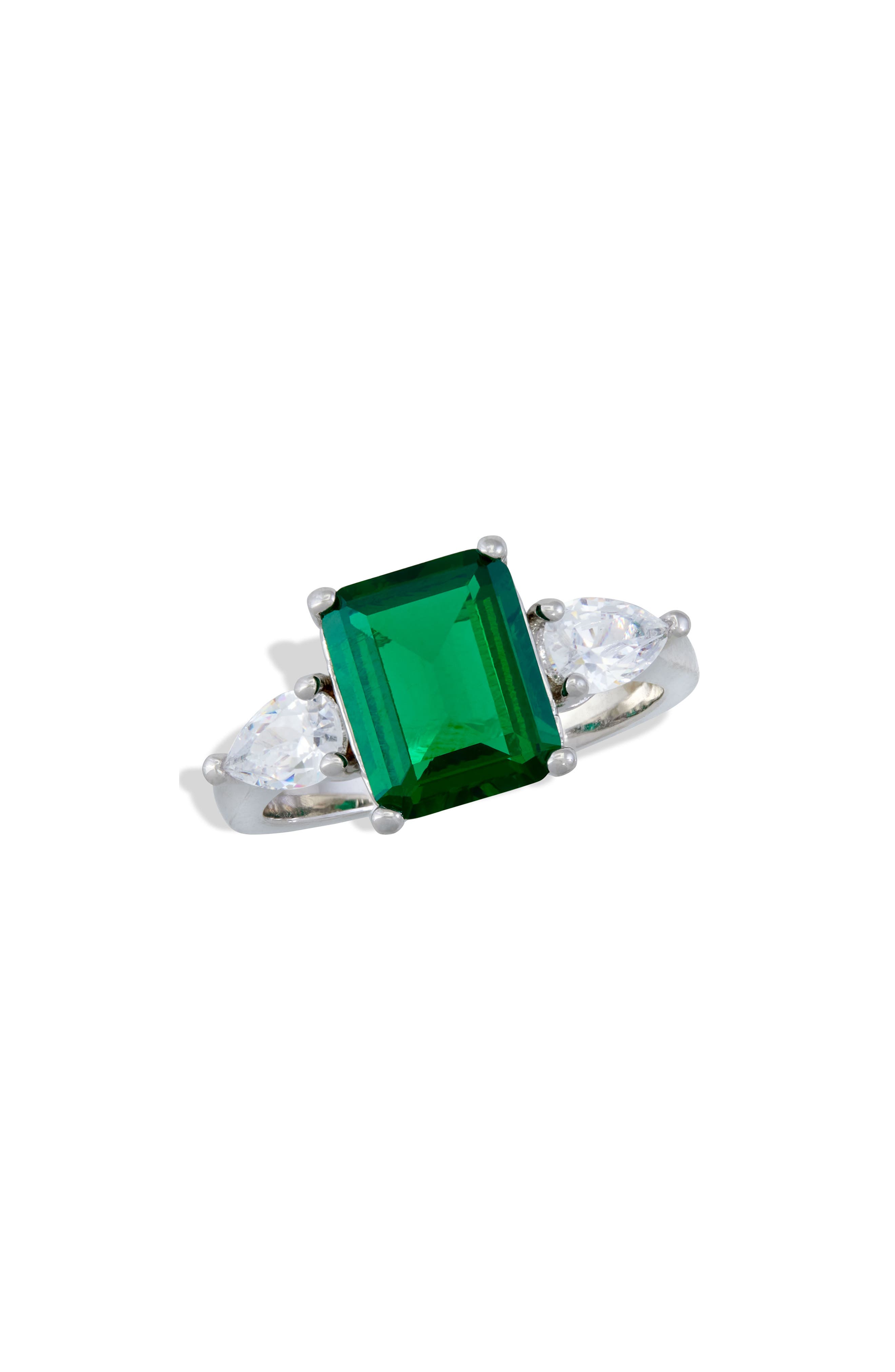 SAVVY CIE JEWELS Emerald Cut Cubic Zirconia Three-Stone Ring