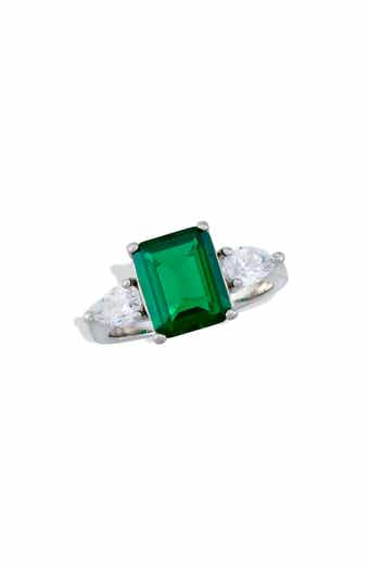 SAVVY CIE JEWELS Emerald Cut Cubic Zirconia Three-Stone Ring