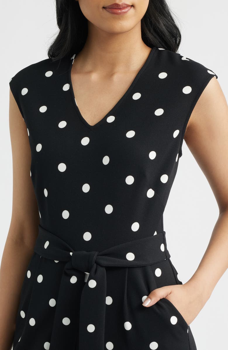 AK ANNE KLEIN Dot Tie Waist Crop Jumpsuit, Alternate, color, Anne Black
