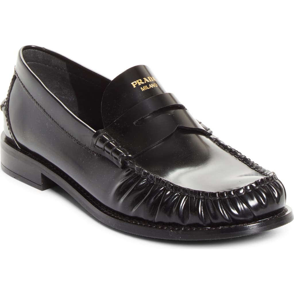 Prada Ruched Toe Penny Loafer in Nero at Nordstrom, Size 37