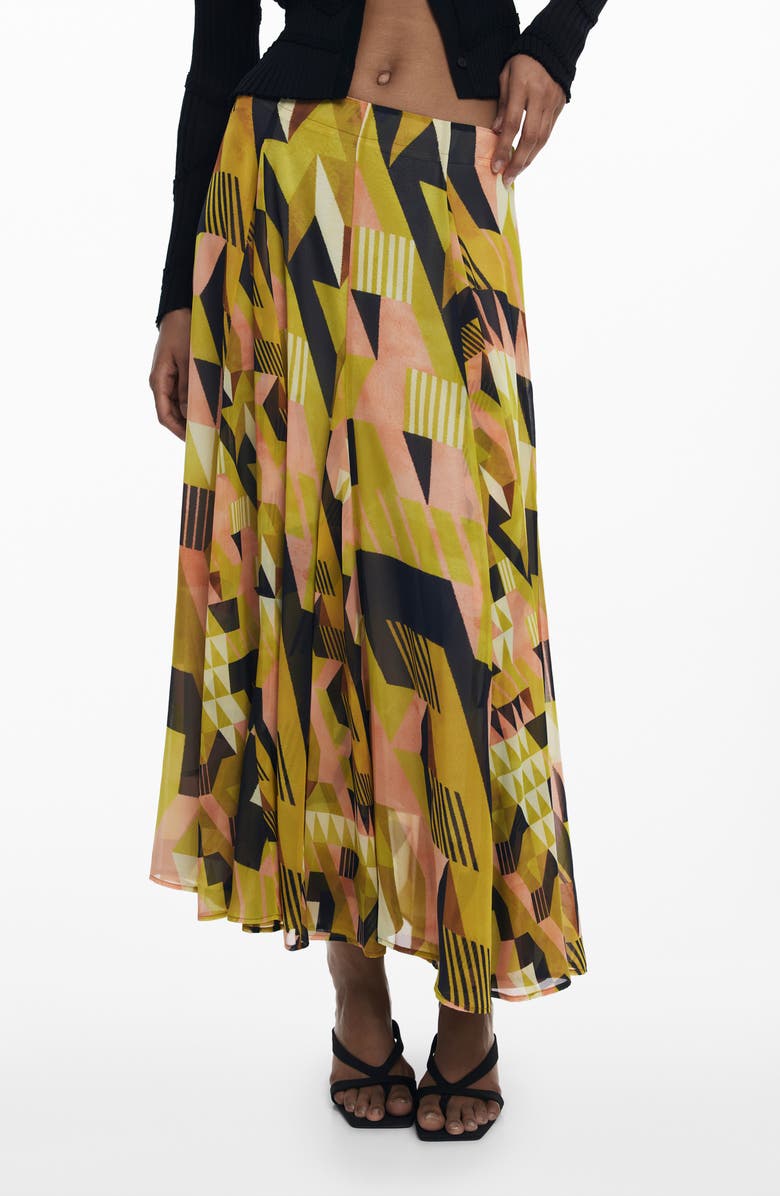 Desigual Geometric Print Maxi Skirt, Main, color, Warm Green