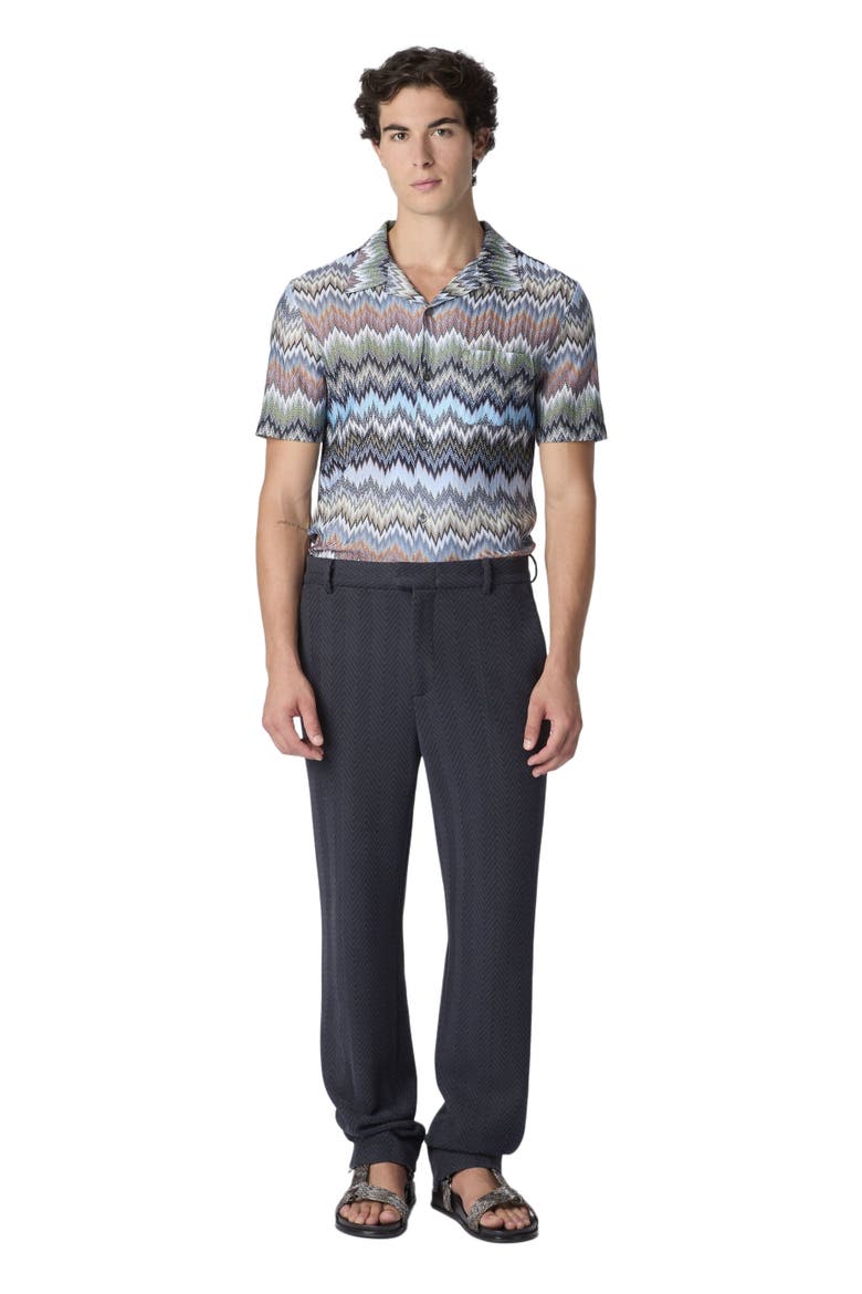 Classic Trousers In Cotton And Viscose With Tone-on-tone Zigzag Pattern, Main, color, Blue