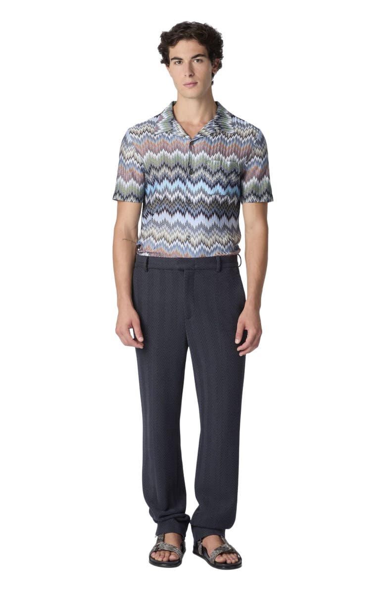 Missoni Classic Trousers In Cotton And Viscose With Tone-on-tone Zigzag Pattern, Main, color, Blue