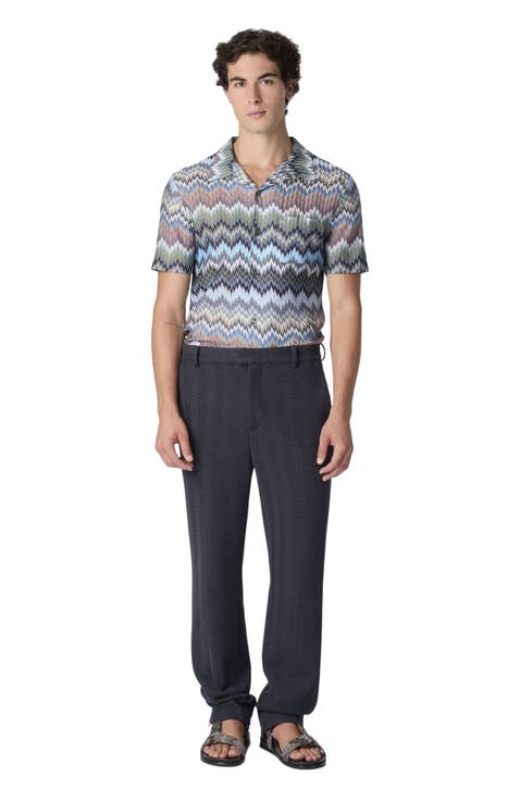 Classic Trousers In Cotton And Viscose With Tone-on-tone Zigzag Pattern