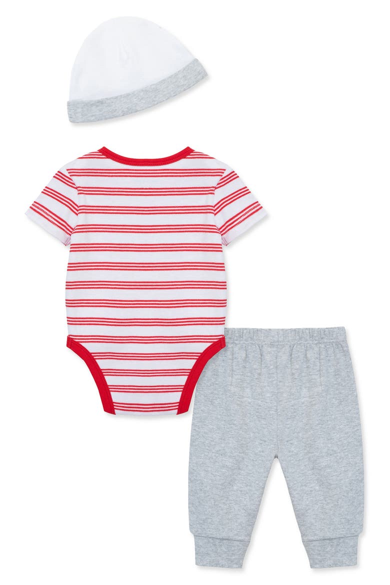 Baseball Cotton Bodysuit, Joggers & Hat Set, Alternate, color, GREY
