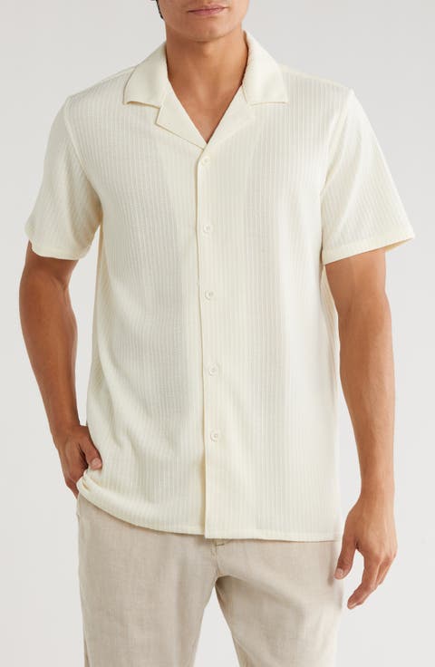 Stripe Textured Short Sleeve Camp Shirt