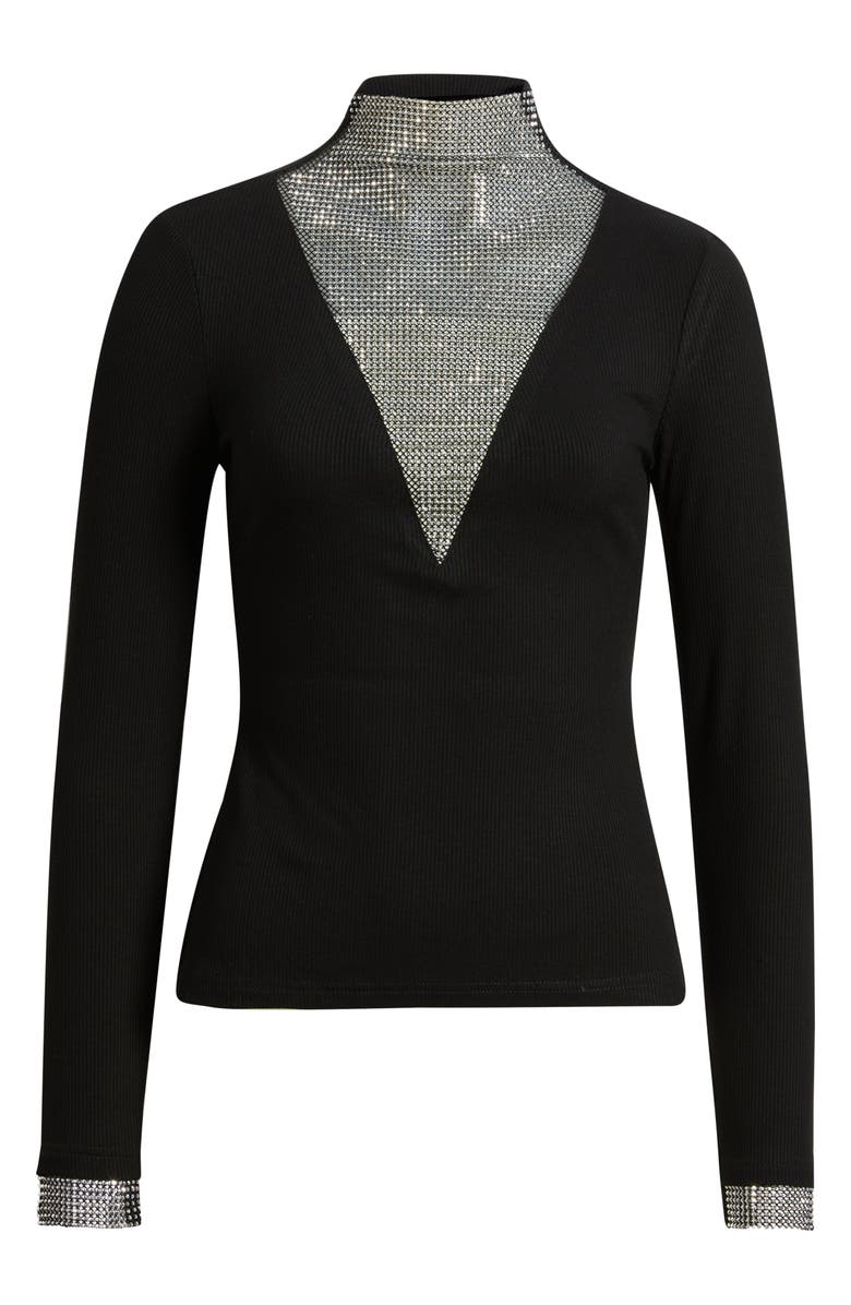 NIKKI LUND Gillian Rhinestone Rib Top, Alternate, color, Black