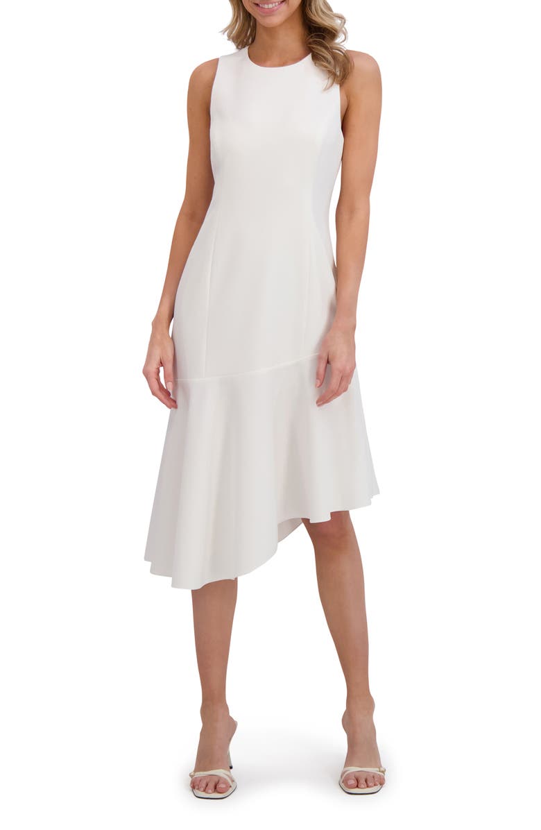 Ted Baker Asymmetric Ruffle Sleeveless Midi Dress, Main, color, Ultra White