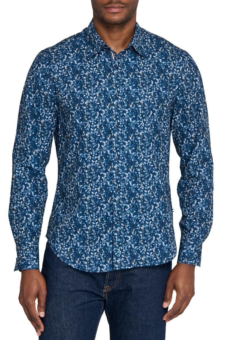 Stems Print Woven Long Sleeve Basic, Main, color, NAVY