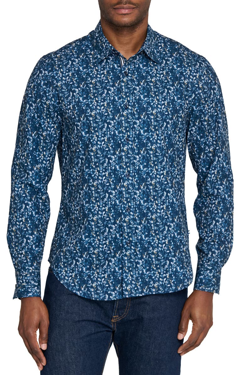 Brooklyn Brigade Stems Print Woven Long Sleeve Basic, Main, color, Navy