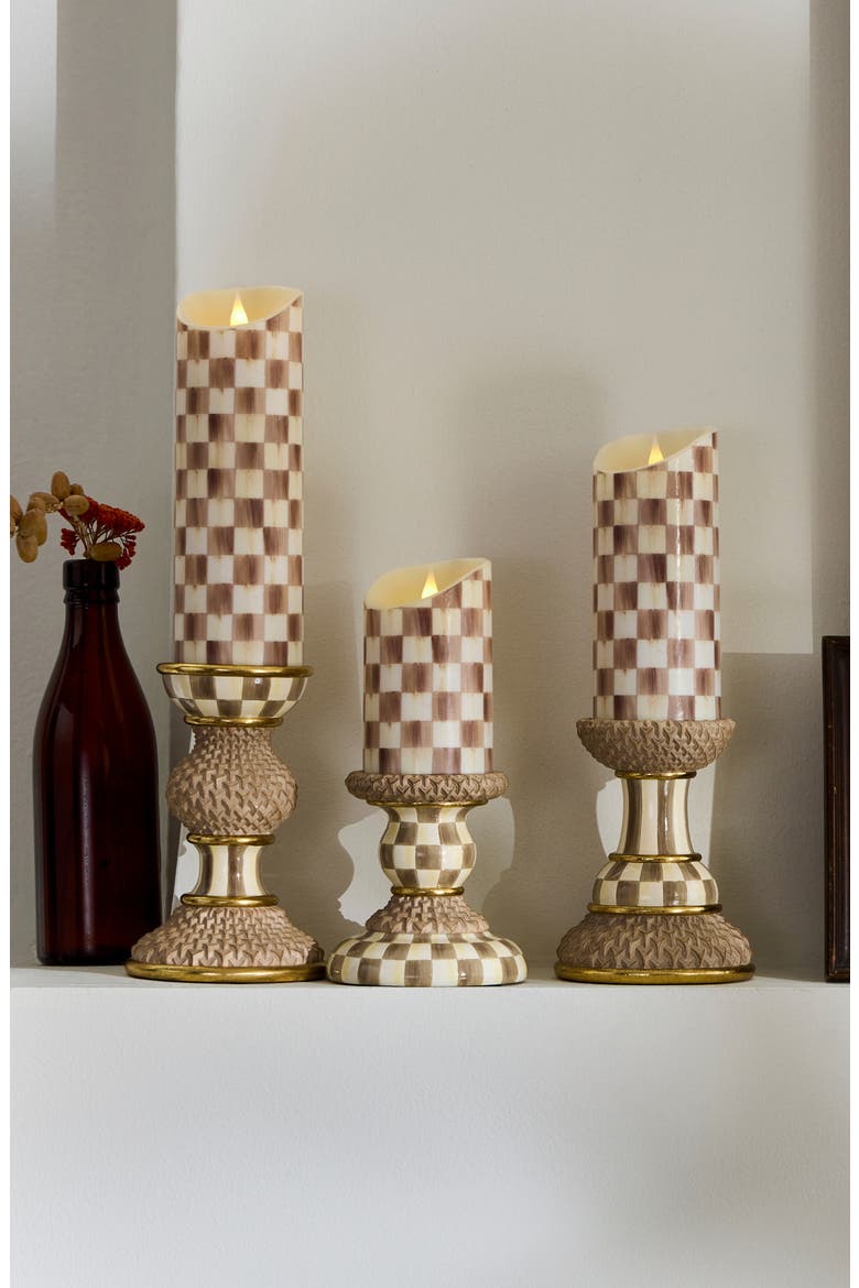 Mocha Pillar Set of 3 Candle Holders, Alternate, color, MOCHA
