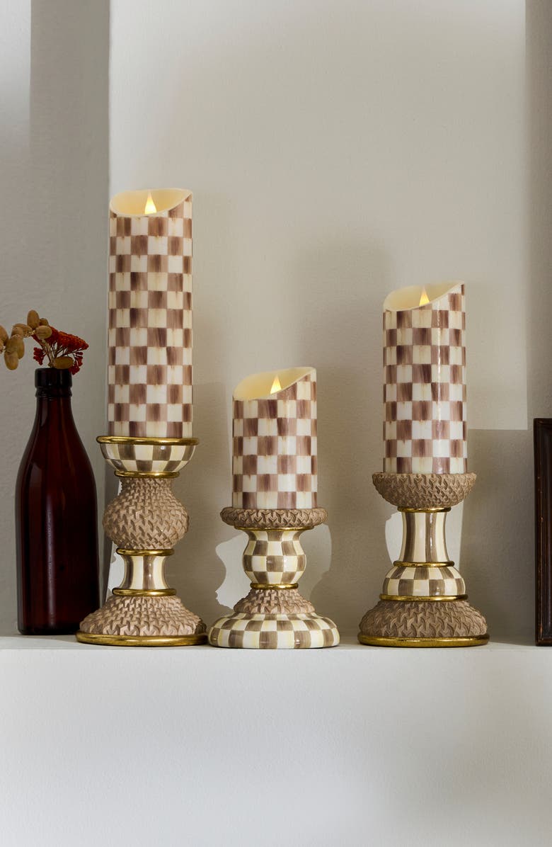 MACKENZIE CHILDS Mocha Pillar Set of 3 Candle Holders, Alternate, color, Mocha