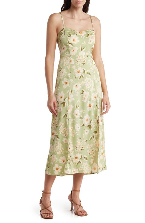 Floral Sweetheart Slit Midi Dress