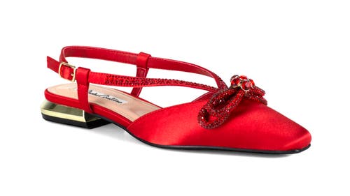 Lady Couture Rhinestone Bow Flat Slingback Sandal In Red