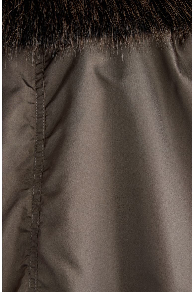 Faux Fur Collar Belted Silk Coat, Alternate, color, KAKI FONCE