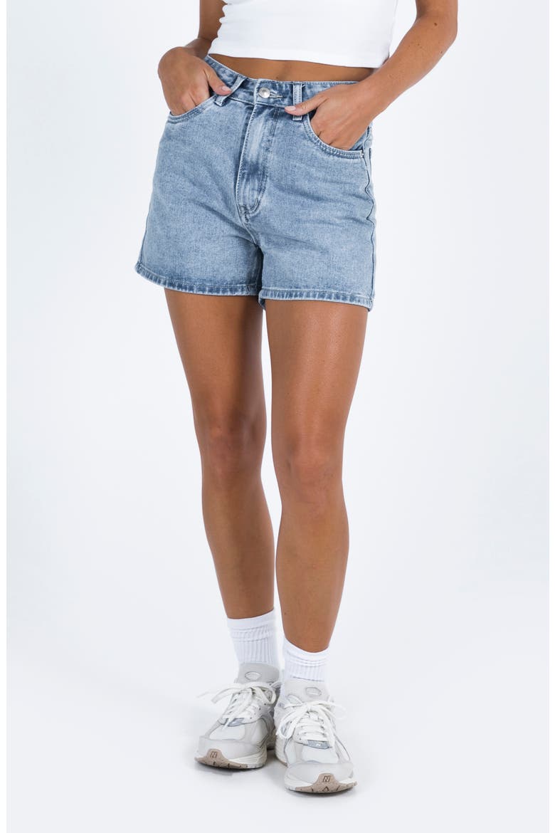 Tropicana High Waist Denim Shorts, Main, color, BLUE