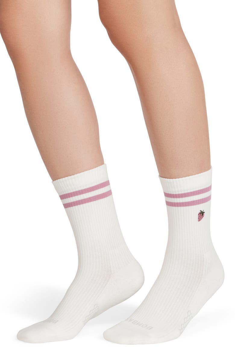 Bombas Strawberry Rib Crew Socks, Main, color, 