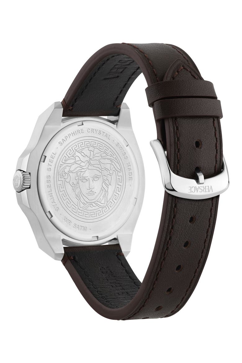 Luxury Leather Strap Watch, 42mm, Alternate, color, STAINLESS STEEL/BROWN
