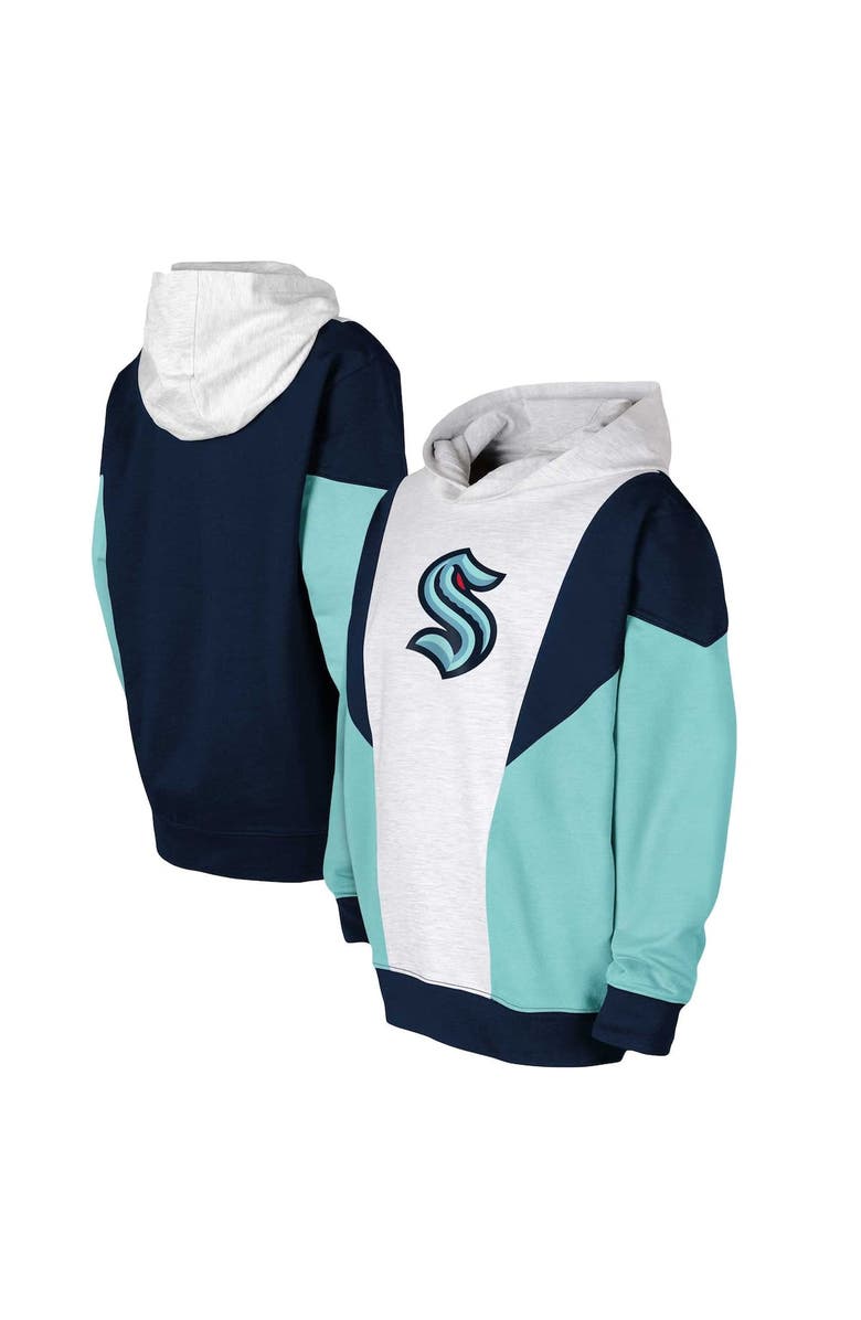 Outerstuff Youth Ash/Deep Sea Blue Seattle Kraken Champion League Fleece Pullover Hoodie, Main, color, Ash