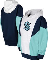 Outerstuff Youth Ash/Deep Sea Blue Seattle Kraken Champion League Fleece Pullover Hoodie