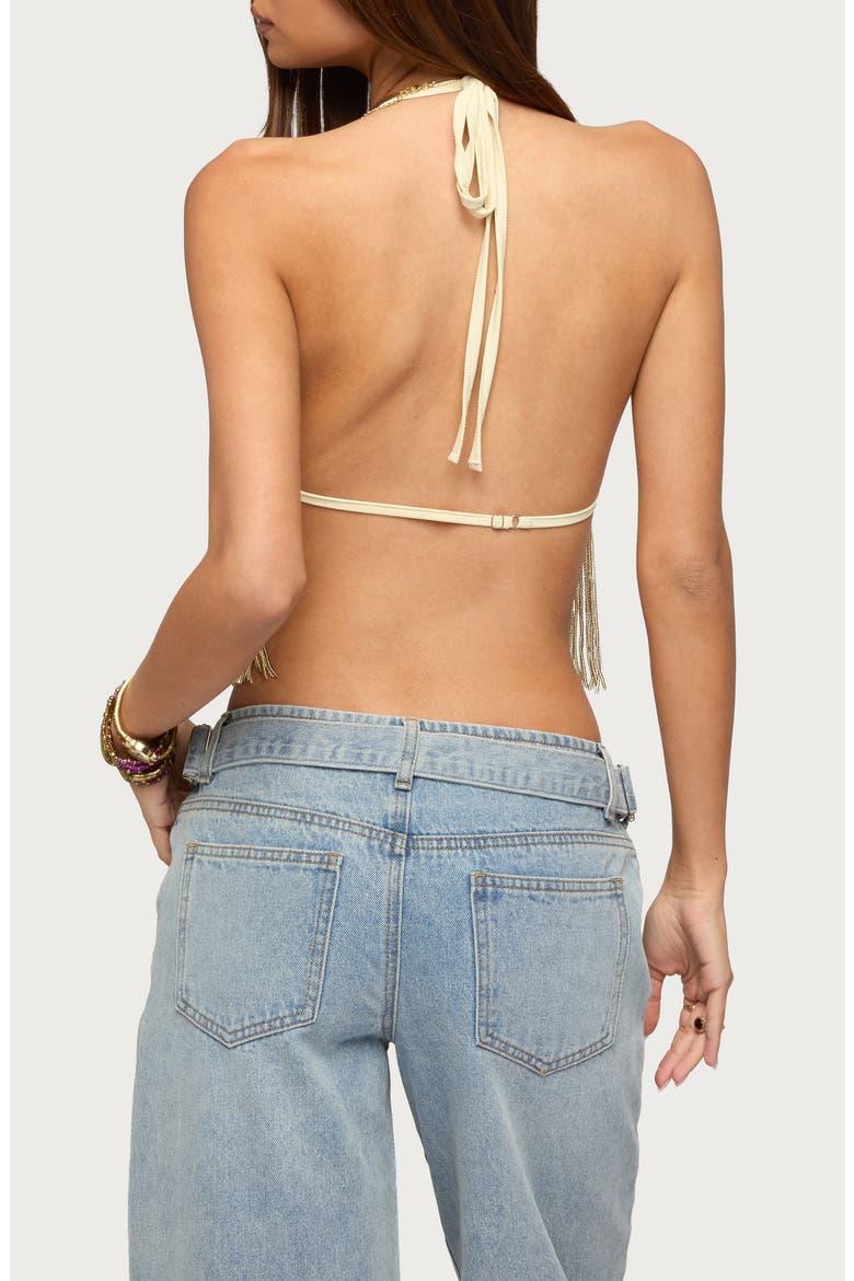 Azura Sequin Fringe Bra Top, Alternate, color, GOLD