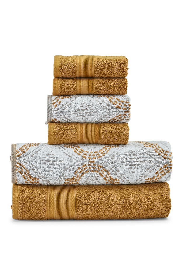 6 Piece Yarn Dye Towel Set, Main, color, GOLD