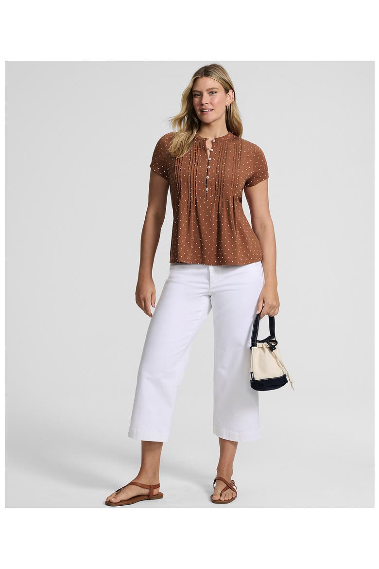 Short Sleeve Lightweight Jersey Button Pintuck Top, Alternate, color, Rich Ginger/Ivory Mini Dot
