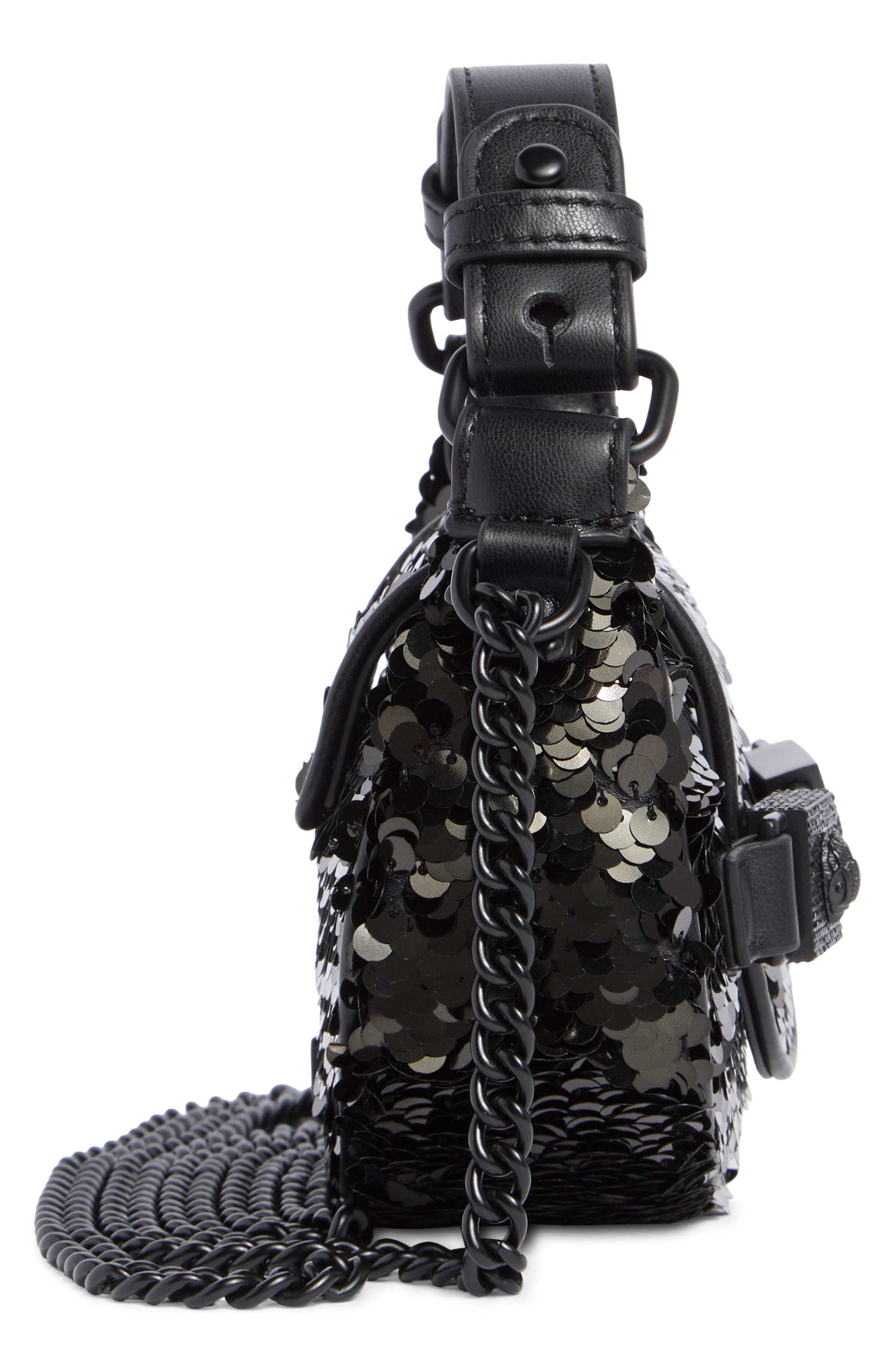 Kurt Geiger London Micro Kingsley Sequin Hobo Bag, Alternate, color, Black