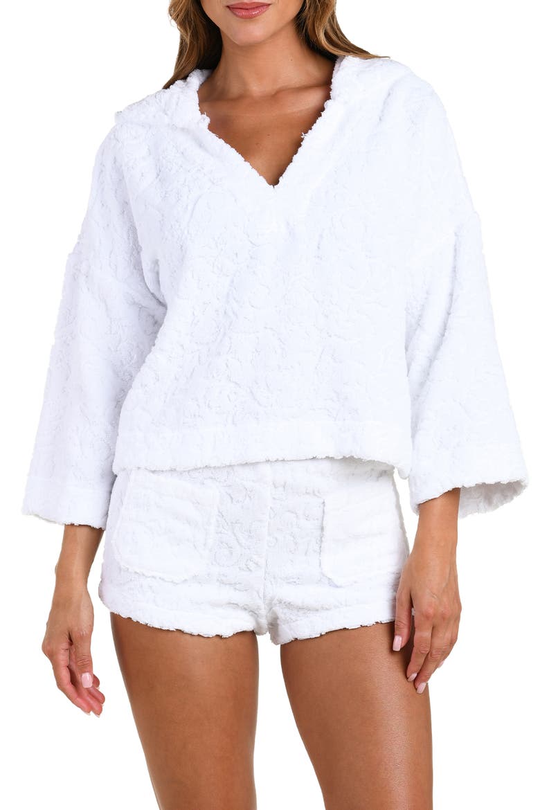 Lee Ornate Crop Terry Cover-Up Hoodie, Main, color, WHITE