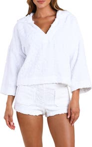 L'AGENCE Lee Ornate Crop Terry Cover-Up Hoodie