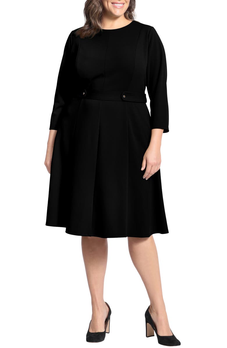 London Times Long Sleeve Seamed Midi Dress, Main, color, Black
