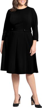 London Times Long Sleeve Seamed Midi Dress