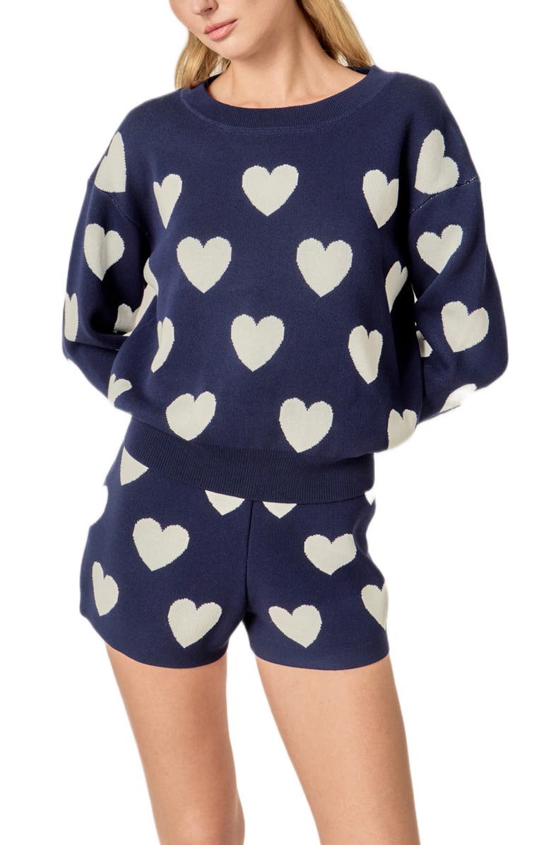 English Factory Intarsia Heart Crewneck Sweater, Alternate, color, Navy/ White