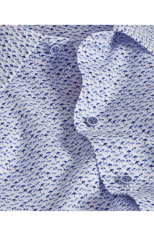 David Donahue Starfish Print Short Sleeve Linen & Cotton Button-up Shirt In White/blue