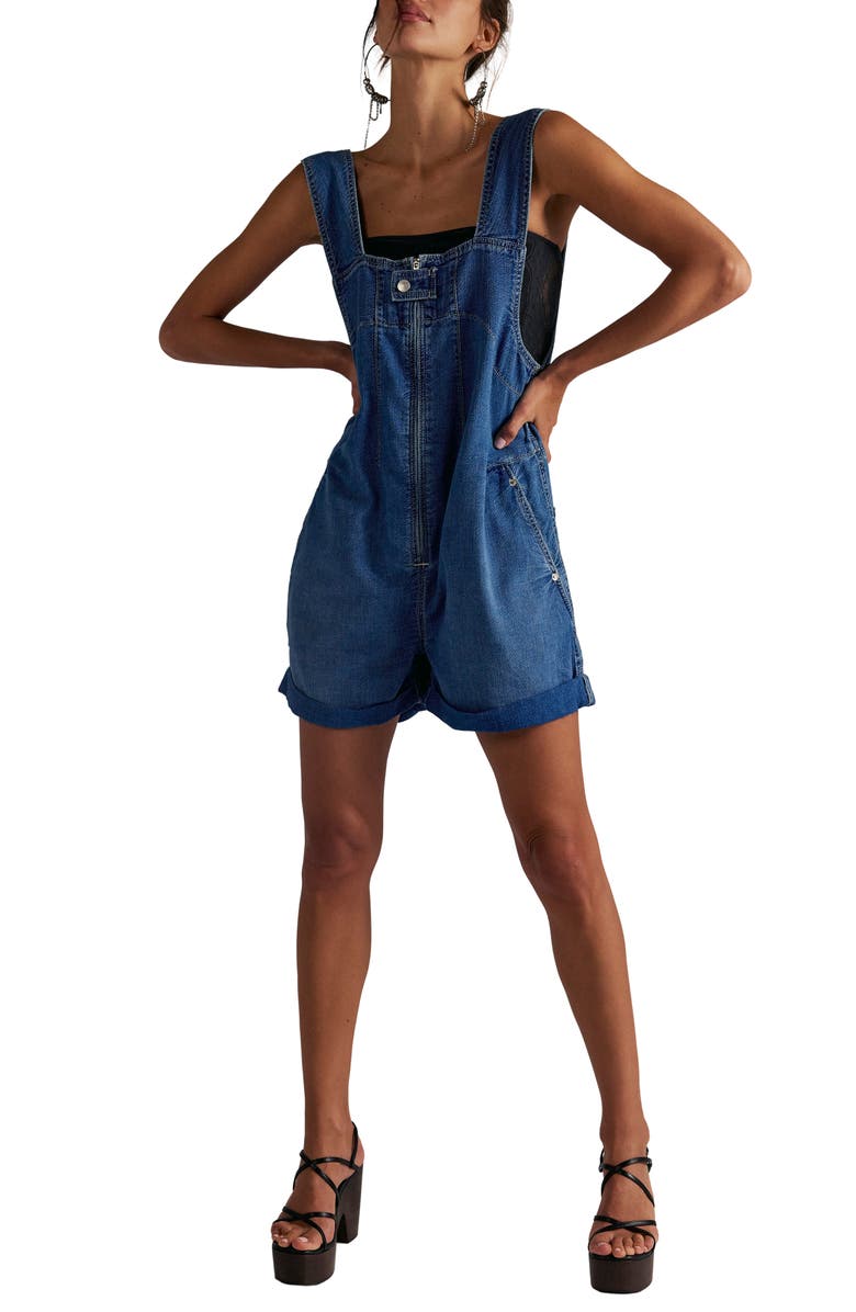 Free People Jude Cotton Shortalls, Main, color, Mid Indigo