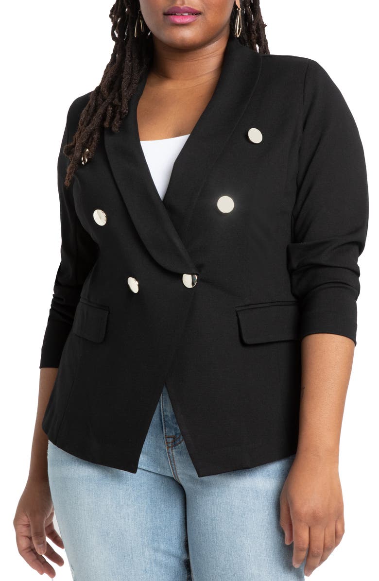 ELOQUII Double Breasted Knit Blazer, Main, color, 