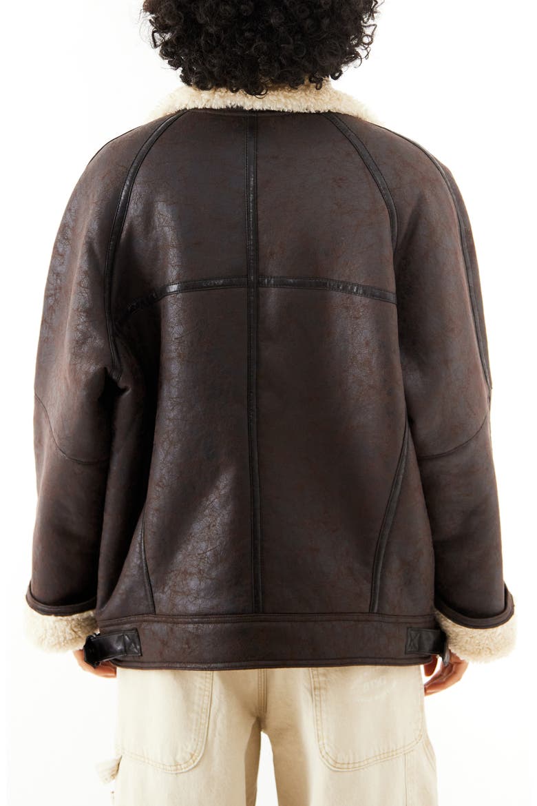 Ella Faux Shearling Lined Faux Leather Aviator Jacket, Alternate, color, CHOC
