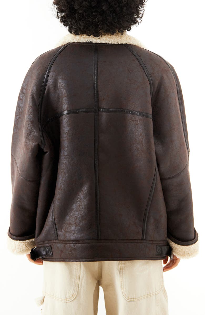 BDG Urban Outfitters Ella Faux Shearling Lined Faux Leather Aviator Jacket, Alternate, color, Choc